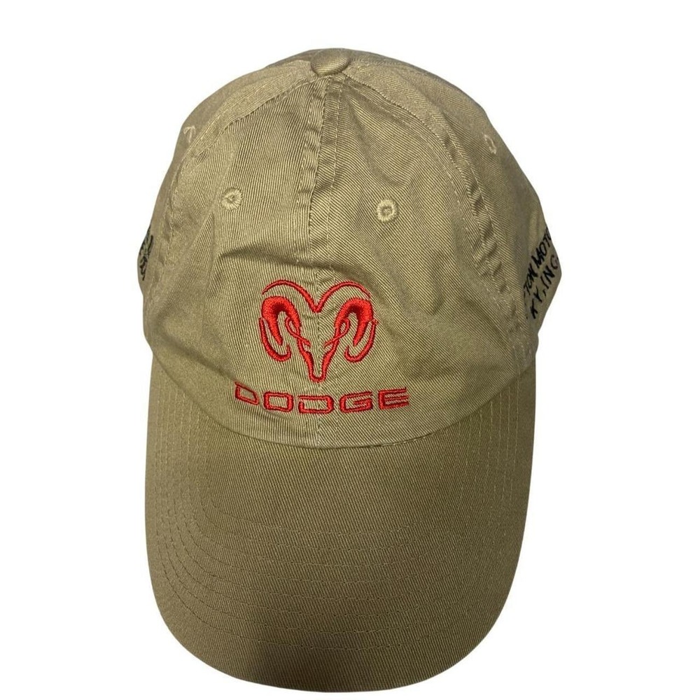 Dodge Ram Khaki Adjustable Hat Cap Red Embroidered Logo Grab Life by the Horns